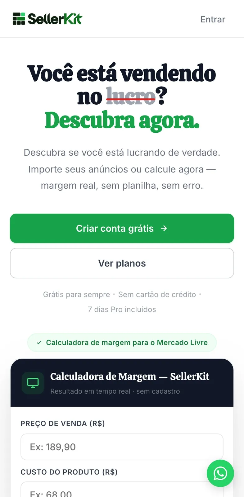 Site SellerKit aberto no celular